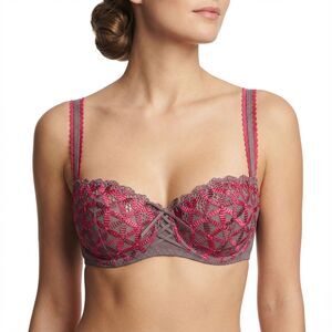 Aubade Paris Taupe & Pink Unlined Underwire Embroidered Bra 36C